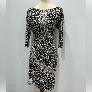 Ann Taylor Black and White Dalmatian Print Faux Wrap Dress